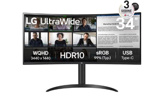 Premium monitor 34" LG UltraWide 34WR55QK-B.AEU, UWQHD, VA, 100Hz, 5ms, 300cd/m2, zakrivljeni, crni