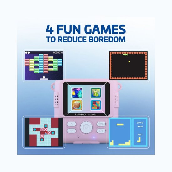 Dječji instant fotoaparat LAMAX InstaKid1, igre, mp3 player, rozi