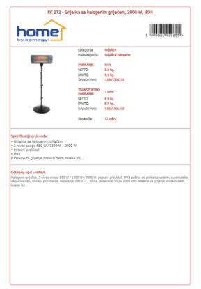 Grijalica HOME FK 272, 2000W, halogena