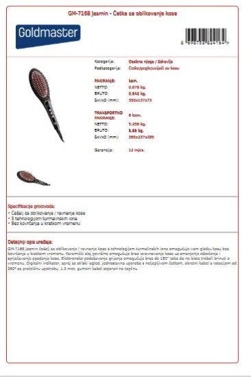 Četka za kosu GOLDMASTER GM-7168 Jasmin, 180 C, crna