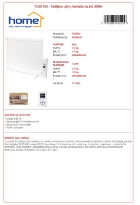 Radijator HOME FLOR 600, uljni, 600 W, montaža na zid, bijeli