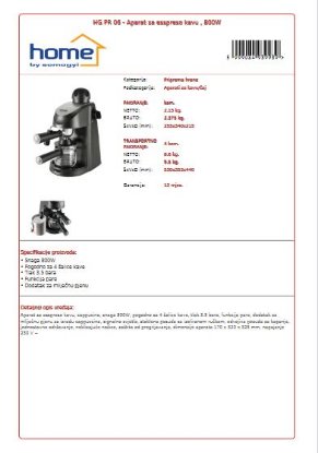 Aparat za kavu HOME HG PR 06, 800 W, 3,5 bara, crni