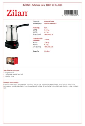 Kuhalo za kavu ZILAN ZLN3628, 800 W, 0,3 l, inox