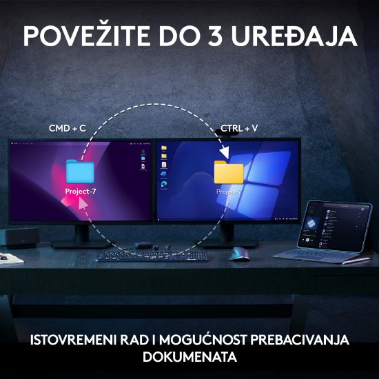 Tipkovnica + miš LOGITECH MX Keys S Combo, bežični, US layout, sivi