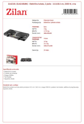 Električno kuhalo ZILAN ZLN2181 (ZLN2180/BK), 2500 W, dvostruko, crno