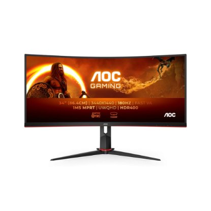 Gaming monitor 34" AOC CU34G2XP/BK, UWQHD, VA, 180Hz, 1ms, 430cd/m2, FreeSync, zakrivljeni, crni