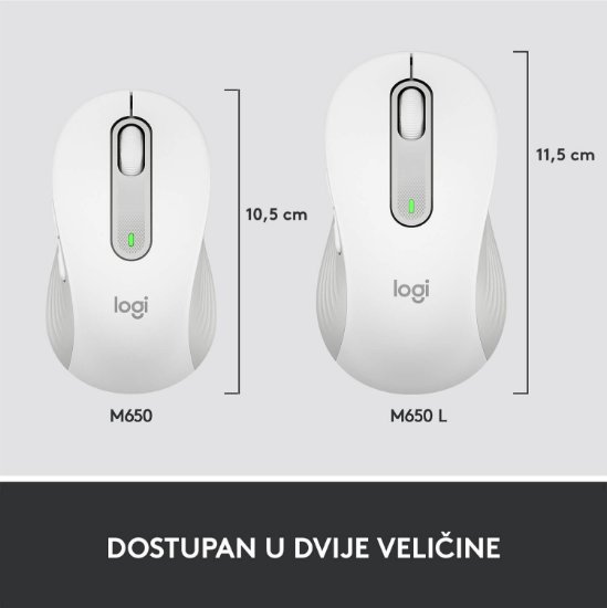 Miš LOGITECH M650 L, bežični, optički, 4000dpi, USB, BT, bijeli
