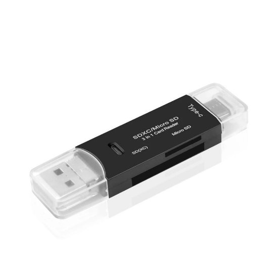 Čitač memorijskih kartica ASONIC, 3 in 1, USB-A, USB-C, bijeli