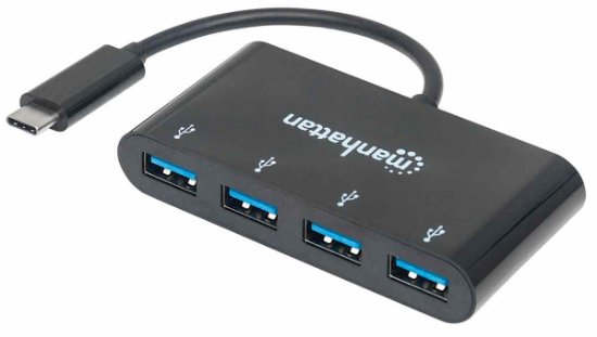 USB HUB MANHATTAN, USB-C, 4-portni USB, crni