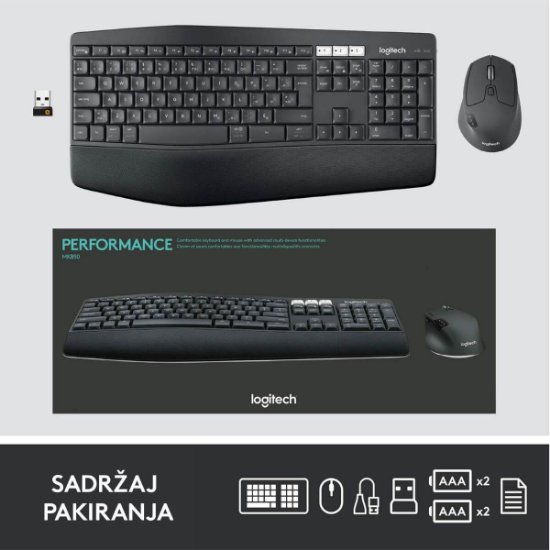 Tipkovnica + miš LOGITECH MK850 Wireless Desktop, bežična, crna, Unifying receiver USB