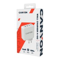 Kućni punjač CANYON H-100, 100W, 2xUSB-A, 2xUSB-C, QC3.0, GaN, bijeli