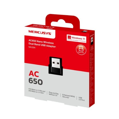 Mrežna kartica adapter USB2.0, MERCUSYS MA20N, 802.11b/g/n/ac, AC650, Dual Band, za bežičnu mrežu