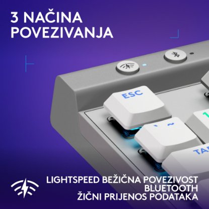 Tipkovnica LOGITECH Gaming G515 Lightspeed TKL, Tactile switch, RGB, mehanička, bežična, US Layout, USB, bijela
