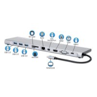 Docking station MANHATTAN, USB-C (M) na HDMI, Mini DP, VGA, 3xUSB-A, USB-C, Gigabit RJ45, SD/MicroSD čitač, 3.5mm audio, PD 100W, srebrni