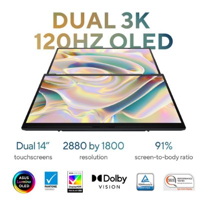 IZLOŽBENI Laptop ASUS Zenbook Duo UX8406CA-QL075W / Core Ultra 7 255H, 32GB, 1TB SSD, Intel HD Graphics, 14" WUXGA 120Hz OLED Touch, Windows 11, sivi