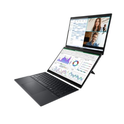 IZLOŽBENI Laptop ASUS Zenbook Duo UX8406CA-QL075W / Core Ultra 7 255H, 32GB, 1TB SSD, Intel HD Graphics, 14" WUXGA 120Hz OLED Touch, Windows 11, sivi