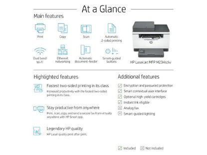 Multifunkcijski printer HP LaserJet MFP M234sdw 6GX01F, printer/scanner/copy, 600dpi, USB, LAN, WiFi, Bluetooth, bijeli