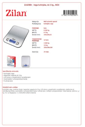 Kuhinjska vaga ZILAN ZLN2984, do 5 kg, inox