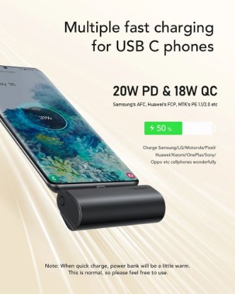 Mobilni USB punjač VEGER PlugON-C, 5000 mAh, USB-C, crni