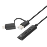 Adapter MANHATTAN, USB-C/USB-A (M) na Audio 3.5 (Ž), 1m, crni