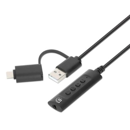 Adapter MANHATTAN, USB-C/USB-A (M) na Audio 3.5 (Ž), 1m, crni