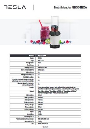 Blender TESLA NB301BX, Nutri blender, 1000 W, 1,0 l, 0,7 l, sivo-crni