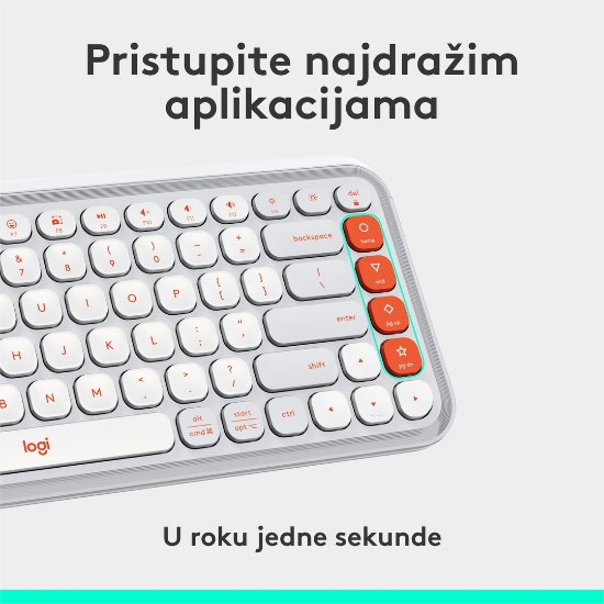 Tipkovnica LOGITECH POP Icon Keys, bežična, US Layout, BT, bijelo-narančasta