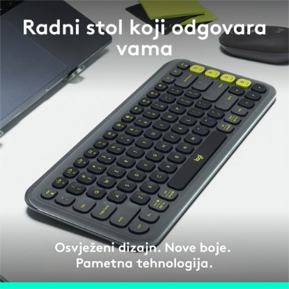 Tipkovnica LOGITECH POP Icon Keys, bežična, US Layout, BT, sivo-zelena