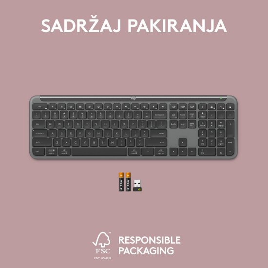 Tipkovnica LOGITECH K950 Signature Slim, bežična, Bolt Receiver USB, crna