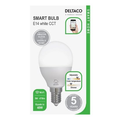 Pametna LED žarulja DELTACO SH-LE14G45W, E14, G45, prigušivanje, bijelo svjetlo, WiFi, 5W