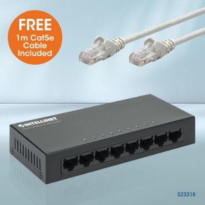 Switch INTELLINET 523318, 10/100 Mbps, 8-port, metalno kućište, kabel Cat5e 1m
