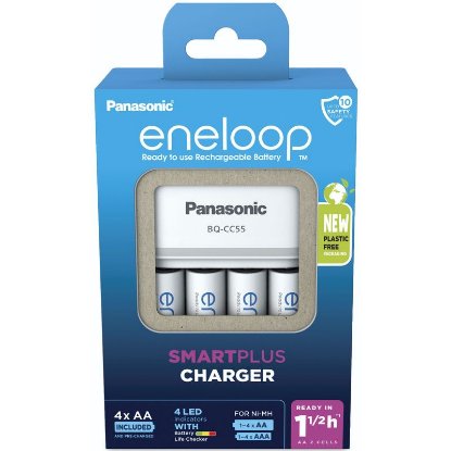 Punjač baterija PANASONIC Eneloop Smart KKJ55MCD40E, brzi, 4 mjesta za punjenje + 4x 2000mAh AA baterije