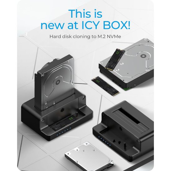 Docking station ICY BOX IB-2914MSCL-C31, USB-A/C 3.2 Gen2, M.2 NVMe SSD, 2.5”/3.5” SATA SSD/HDD, kloniranje