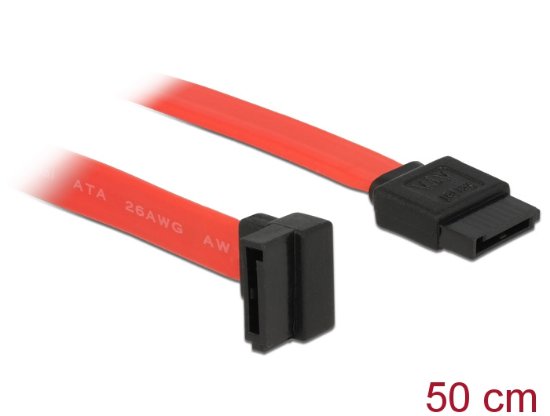 Kabel DELOCK, interni SATA, 50cm, crveni, jedan konektor pod gornjim 90° kutem