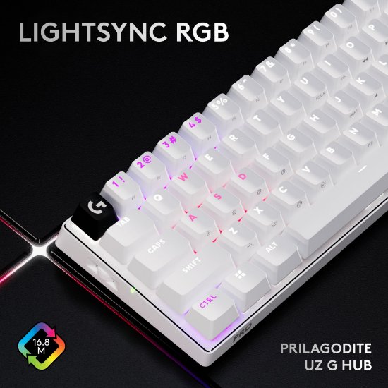 Tipkovnica LOGITECH Pro X 60 LIGHTSPEED, mehanička, bežična, RGB, bijela
