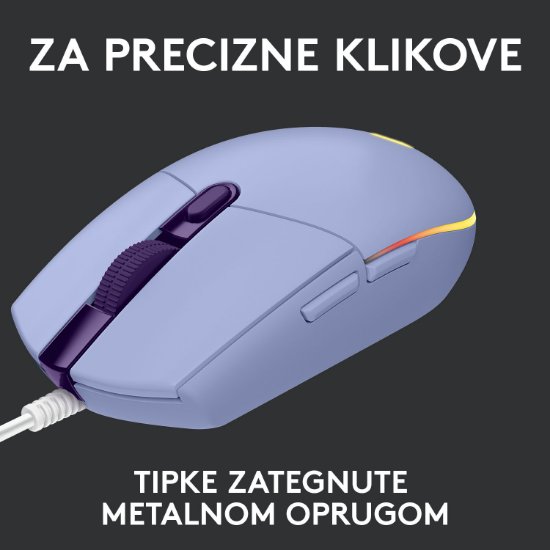 Miš LOGITECH Gaming G102 Lightsync, optički, 8000dpi, lilac, USB