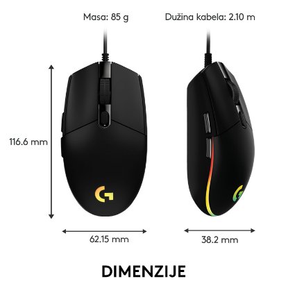 Miš LOGITECH Gaming G102 Lightsync, optički, 8000dpi, crni, USB