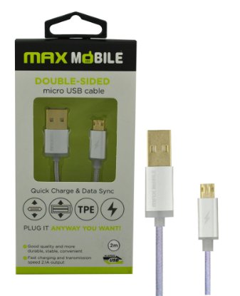 Kabel MAXMOBILE micro USB DOUBLE SIDED, 2m, srebrni