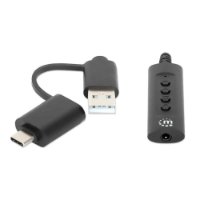 Adapter MANHATTAN, USB-C/USB-A (M) na Audio 3.5 (Ž), 1m, crni