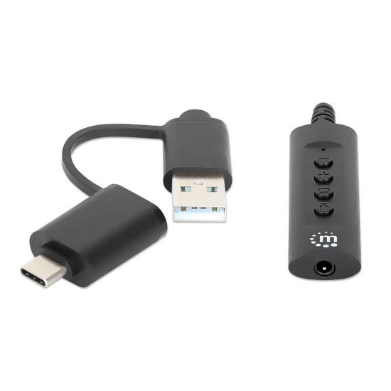 Adapter MANHATTAN, USB-C/USB-A (M) na Audio 3.5 (Ž), 1m, crni