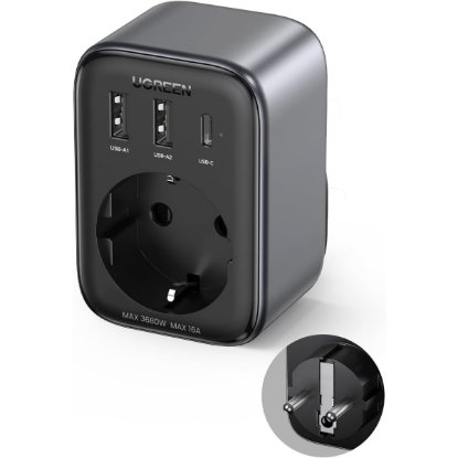 Kućni punjač UGREEN Nexode 4in1, 30W, s utičnicom, 2xUSB-A, USB-C, crni