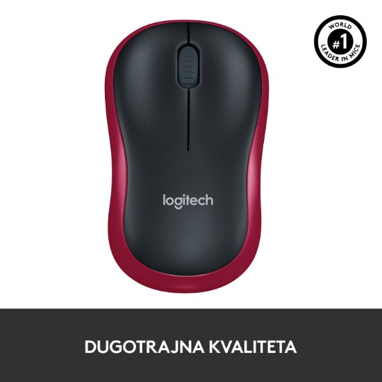 Miš LOGITECH M185, optički, bežični, 1000dpi, crno-crveni