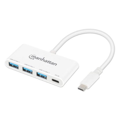USB HUB MANHATTAN, 3-portni, USB-C na 3x USB-A, USB-C PD 100W, bijeli
