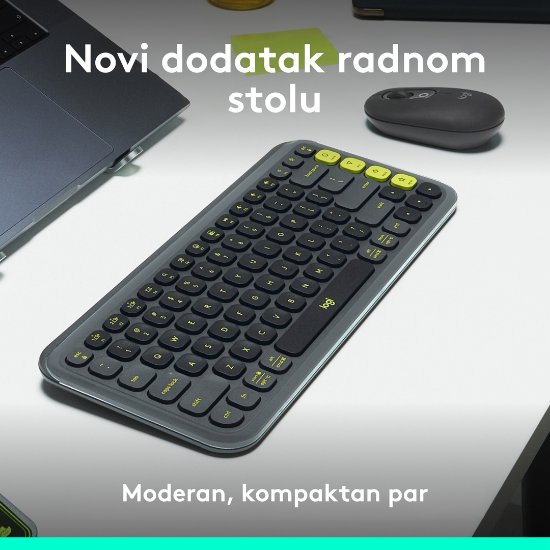 Tipkovnica + miš LOGITECH POP Icon Combo, bežična, US Layout, BT, sivo-zelena