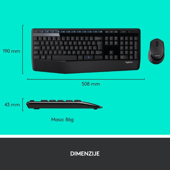 Tipkovnica + miš LOGITECH MK345 Wireless Combo, bežična, crna