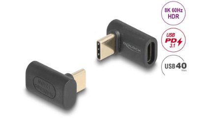 Adapter DELOCK, USB-C (M) na USB-C (Ž), kutni, 90°, crni