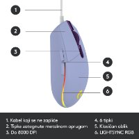 Miš LOGITECH Gaming G102 Lightsync, optički, 8000dpi, lilac, USB