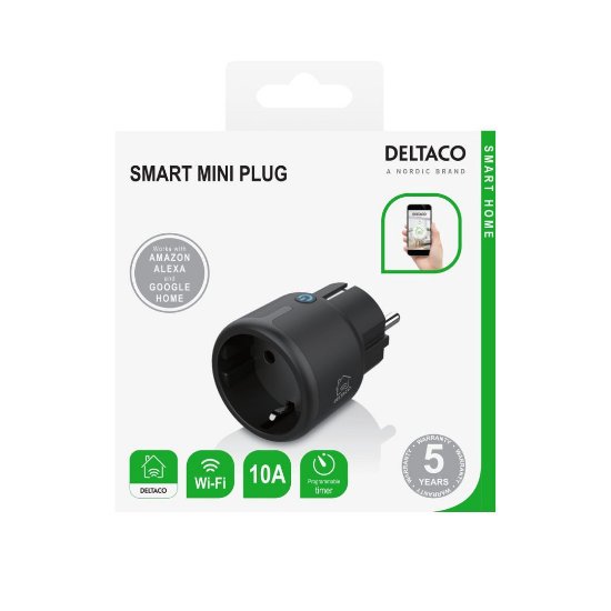 Bežična pametna utičnica DELTACO SH-P01M-B, 10A, LED indikator, timer, WiFi, crna