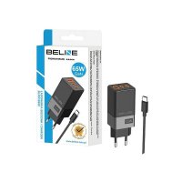 Kućni punjač BELINE BLN3CB65C GaN, 65W, PD3.0/QC3.0, 2xUSB-C + USB-A, USB-C kabel, crni