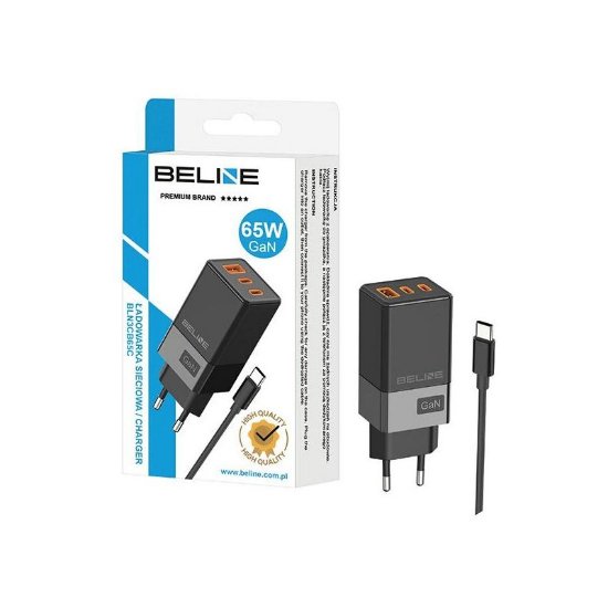 Kućni punjač BELINE BLN3CB65C GaN, 65W, PD3.0/QC3.0, 2xUSB-C + USB-A, USB-C kabel, crni